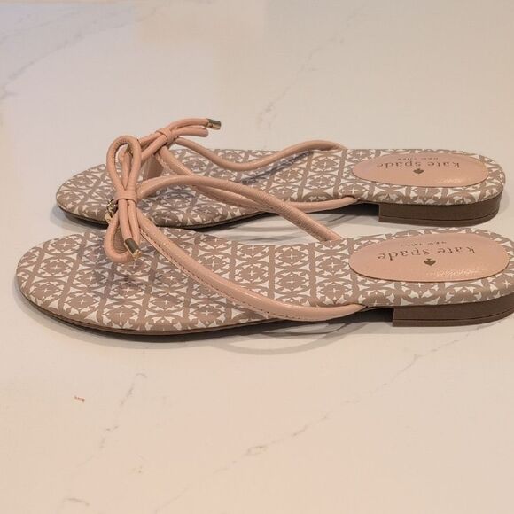 Kate Spade New York Mistic Thong Blush Leather Flip Flop Bow Sandals Size 8 - Picture 5 of 9